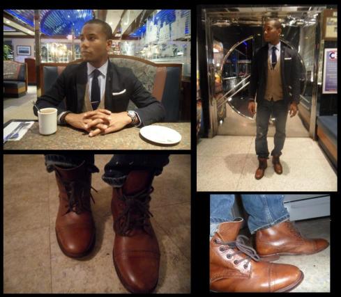 Boots by Asos - Shirt & Tie by Club Room - Jeans by Levi - Blazer & Cardigan by H&M